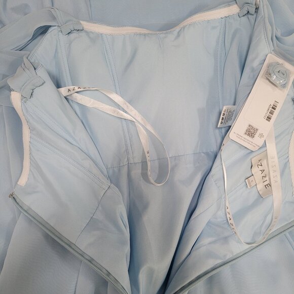 NWT Azazie Sky Blue Empire Waist Chiffon Side Slit Bridesmaid Dress Custom Size - Picture 11 of 16